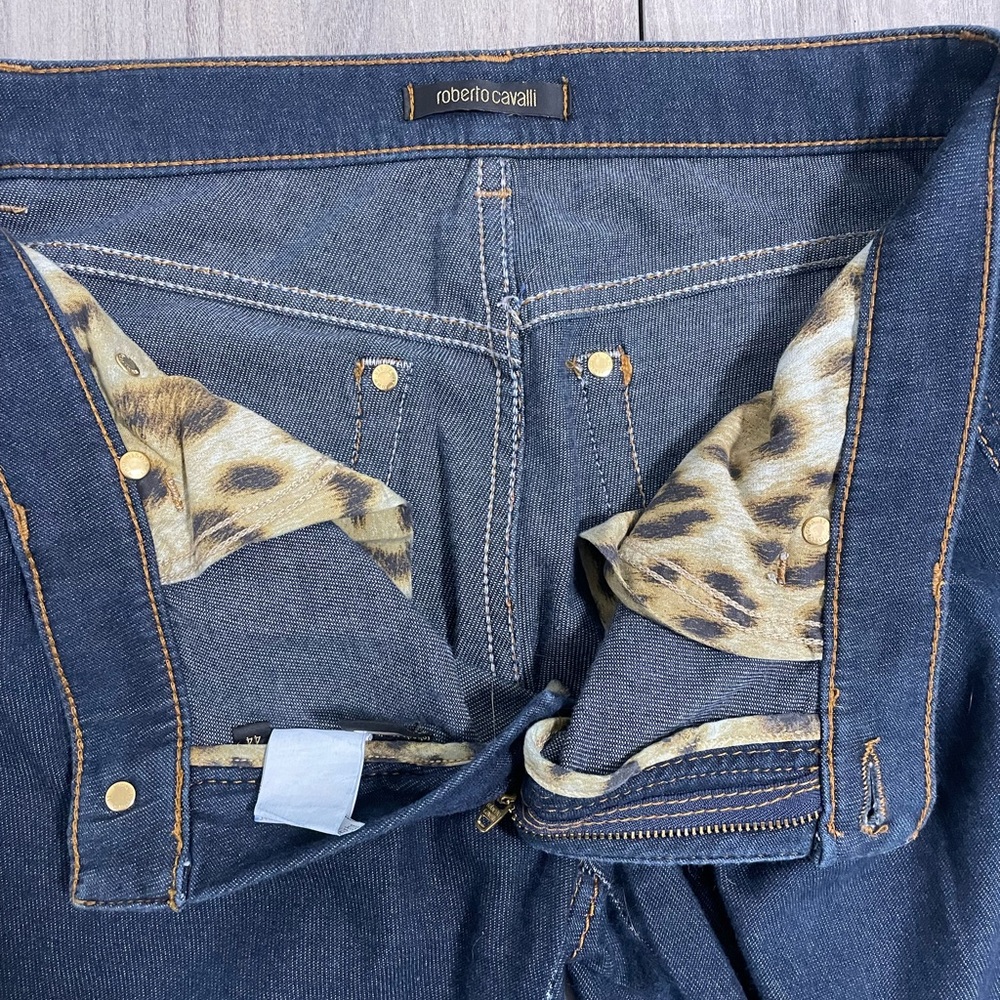 Roberto Cavalli Women’s Blue Jeans with Leopard Print Lining Size Large/Italy44